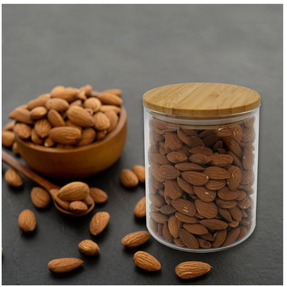 Fackelmann Kanister Glas – Einzelansicht, transparente Vorratsdose mit Bambusdeckel
