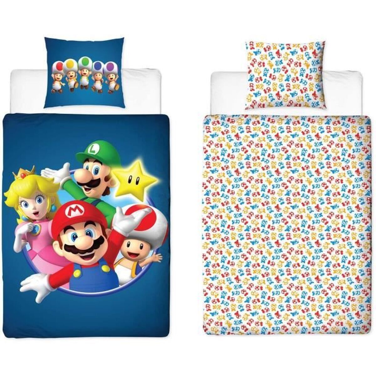 Mario Bros Bettbezug-Set 140x200cm 2-teilig Mikrofaser blau Kinderbettwäsche