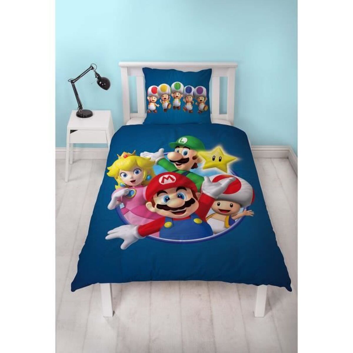 Kinderbettwäsche Mario Bros 140x200cm blau Polyester pflegeleicht