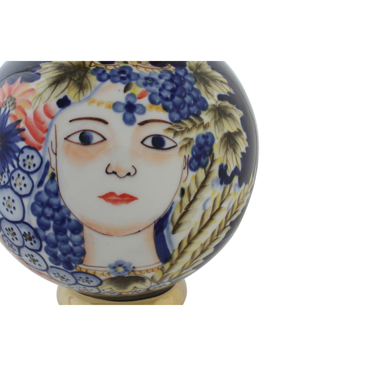 Vase schwarz Porzellan Shabby Chic DKD Gesichtsmotiv Detailansicht
