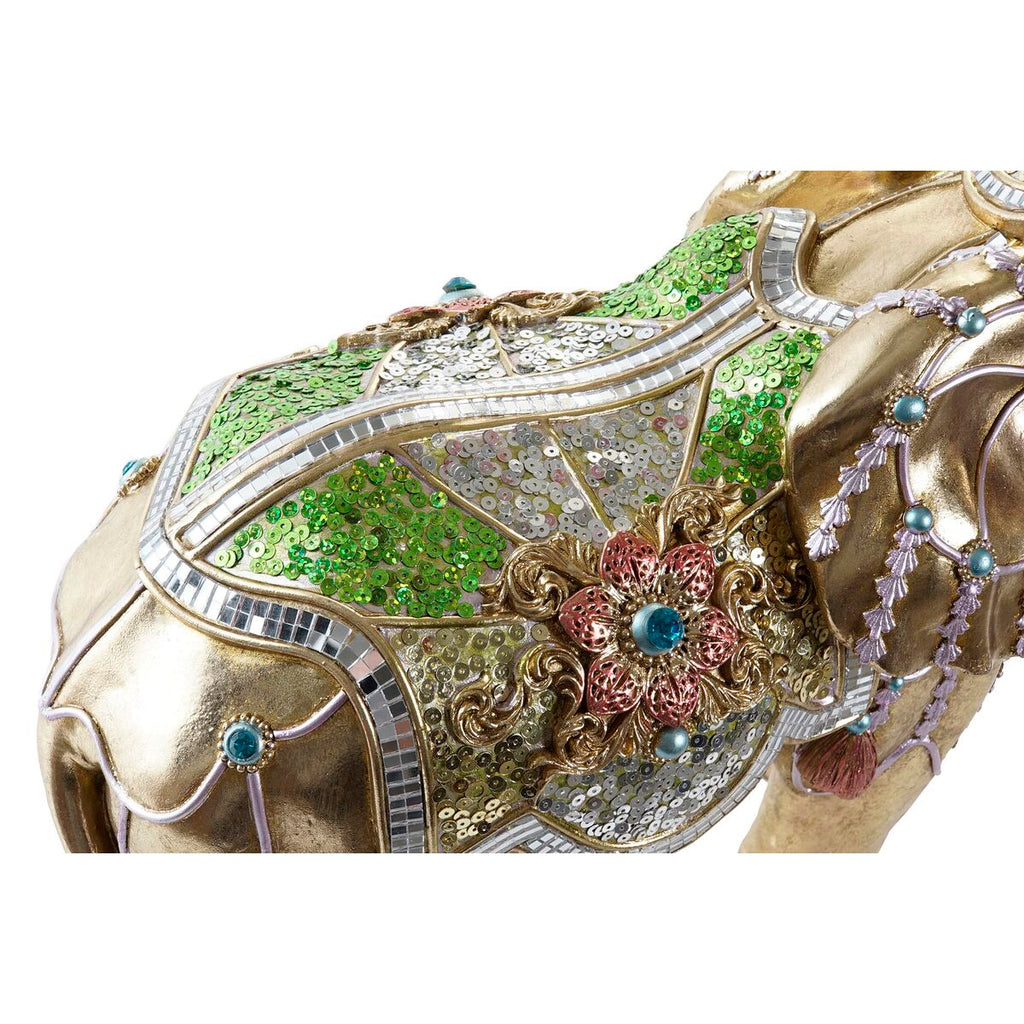DKD Elefant Deko-Figur Harz gold bunt Nahaufnahme Details
