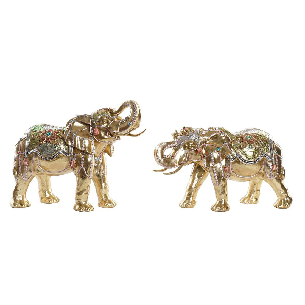 DKD Home Decor Elefant Deko-Figur gold bunt 2er-Set kolonialer Stil Harz
