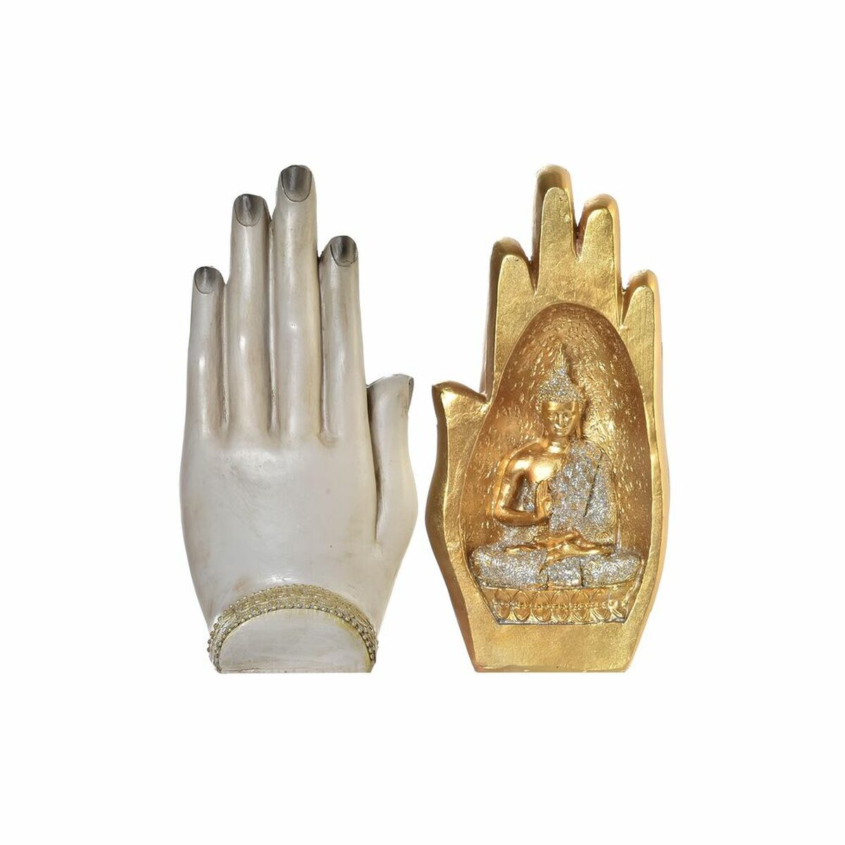DKD Home Decor Buddha – Detailansicht grau gold, antikes Finish
