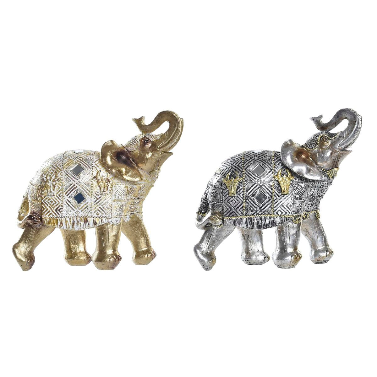 DKD Home Decor Elefant Deko-Figur gold silber Harz kolonial 2er-Set
