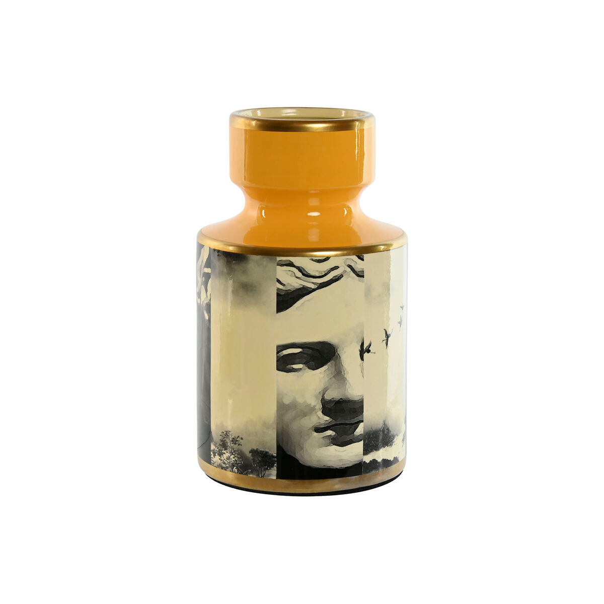 Vase Home ESPRIT Gelb Schwarz Gold – 24,5 cm, Porzellan, Designvase
