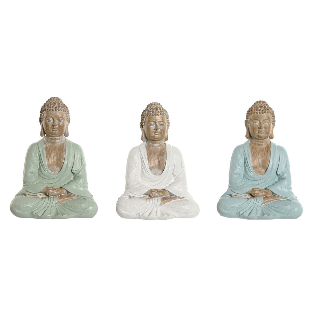 Buddha Deko-Figur Home ESPRIT 3er-Set – Weiß Grün Türkis, orientalischer Stil, Harz, 18,5 cm