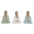 Buddha Deko-Figur Home ESPRIT 3er-Set – Weiß Grün Türkis, orientalischer Stil, Harz, 18,5 cm