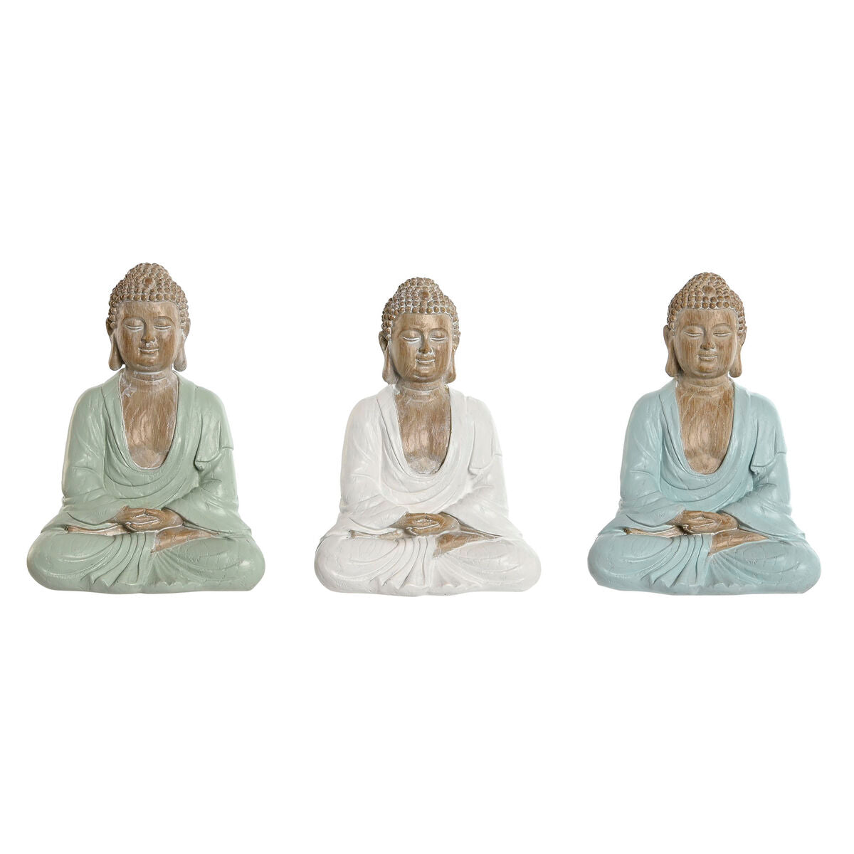 Buddha Deko-Figur Home ESPRIT 3er-Set – Weiß Grün Türkis, orientalischer Stil, Harz, 18,5 cm