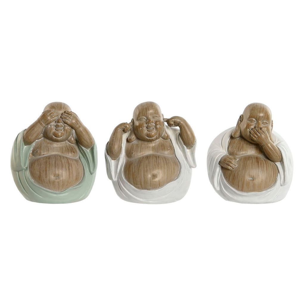 Home ESPRIT Buddha Deko-Figur weiß grün orientalisch 3er-Set Harz
