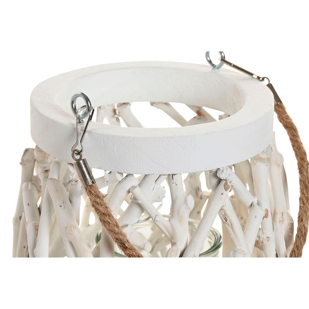 Kerzenschale weiß Shabby-Chic Holz mit Kristallelementen Detailansicht
