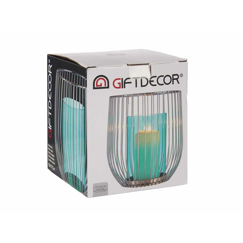 Kerzenschale blau silber Käfig Metall Glas Gift Decor Detailansicht
