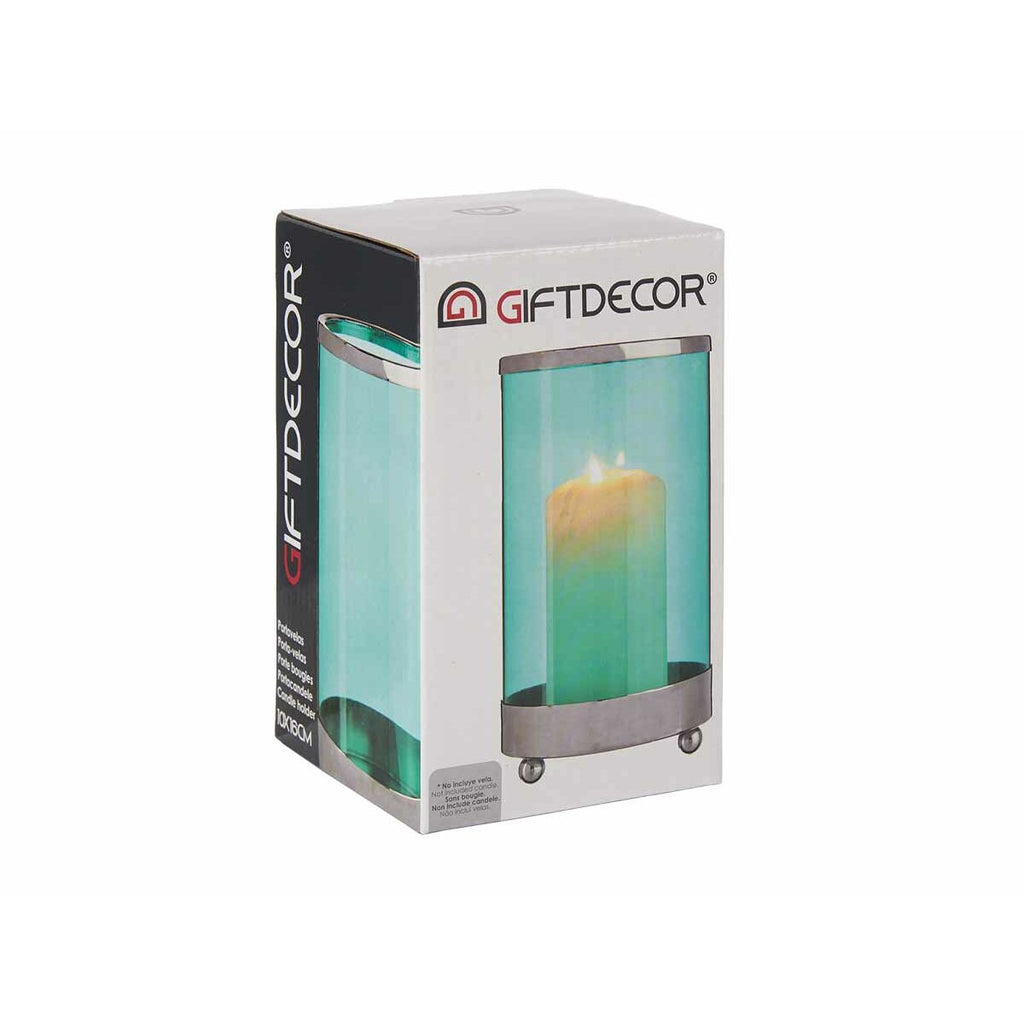 Kerzenschale blau silber Metall Glas Gift Decor Detailansicht
