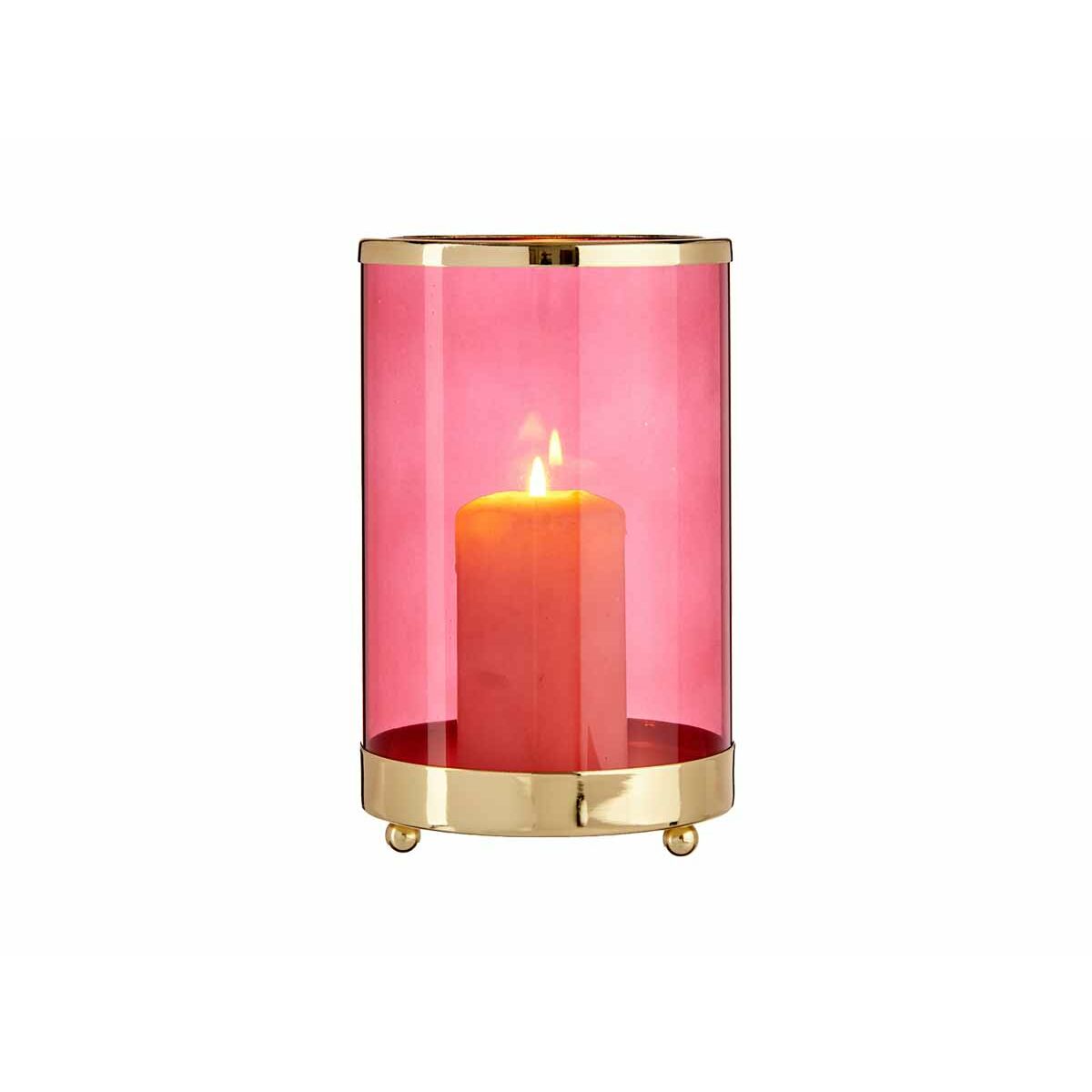 Gift Decor Kerzenschale rosa gold Glas Metall 19,5cm Nahaufnahme
