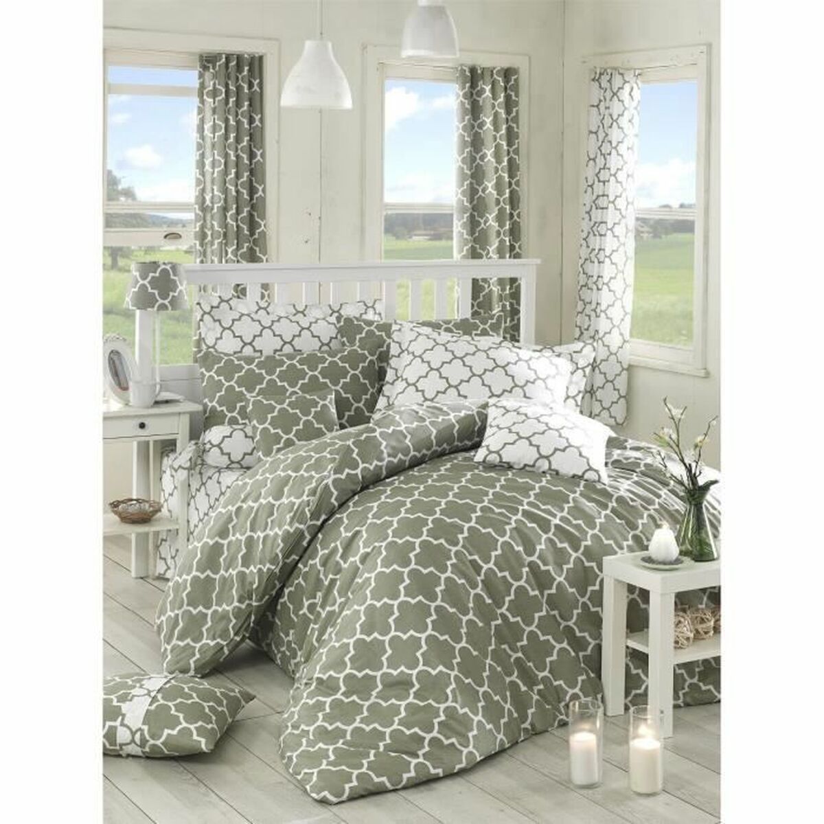 Bettbezug-Set grau 220x240cm BigBuy Home 3-teilig inkl. Kissenbezüge
