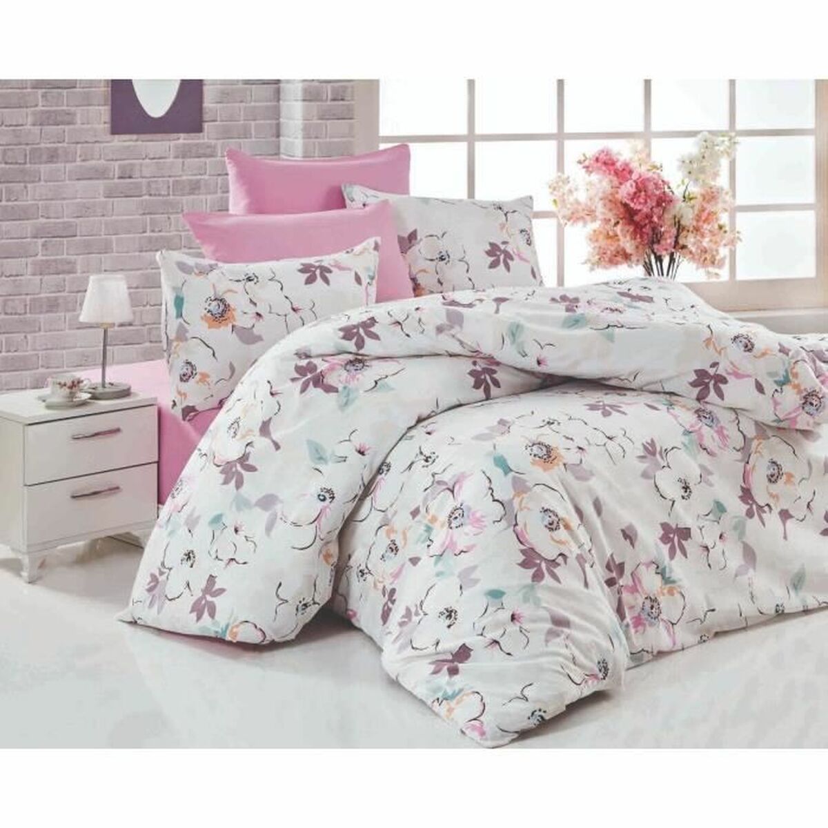 Bettbezug-Set weiß 220x240cm BigBuy Home 3-teilig inkl. Kissenbezüge
