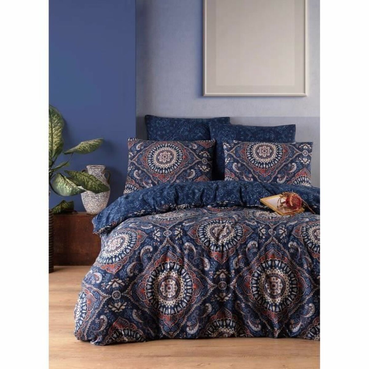 Bettwäsche-Set blau Baumwolle Polyester 220x240cm Detailansicht

