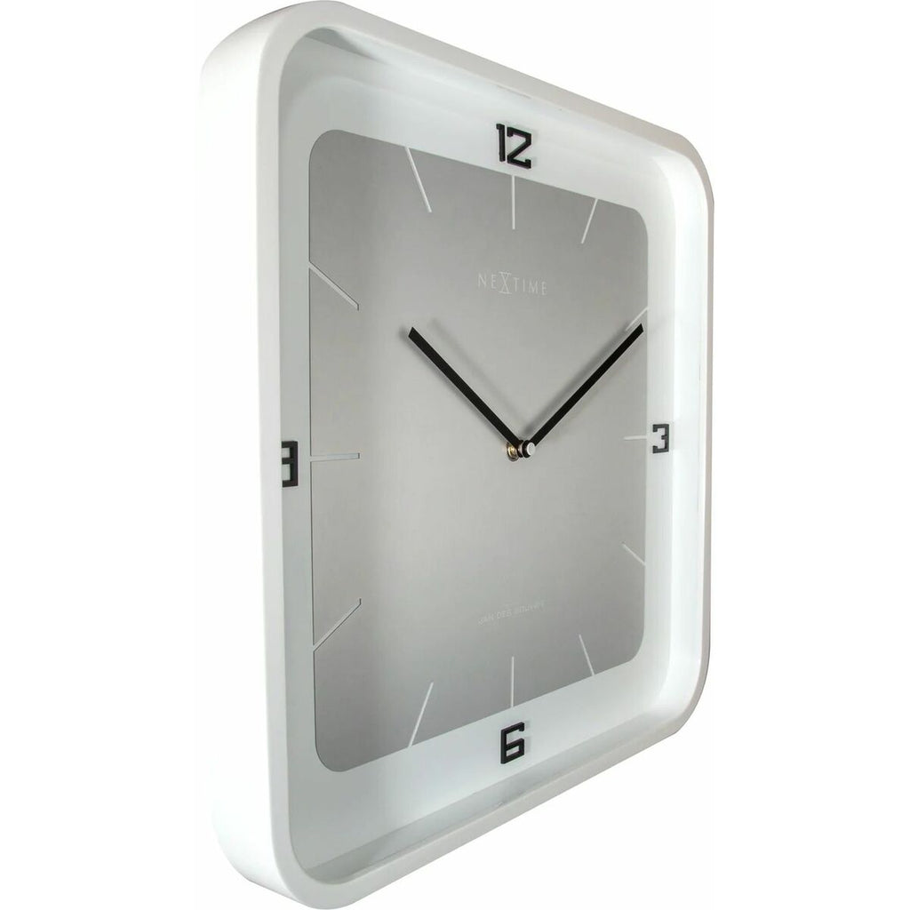 Nextime Wanduhr weiß Holz modern 40x40cm Nahaufnahme
