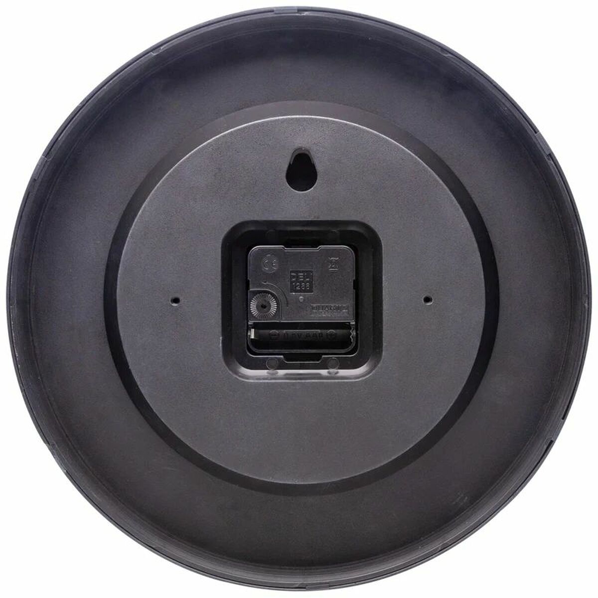 Wanduhr Nextime schwarz – Nahaufnahme buntes Zifferblatt, moderne Wanduhr
