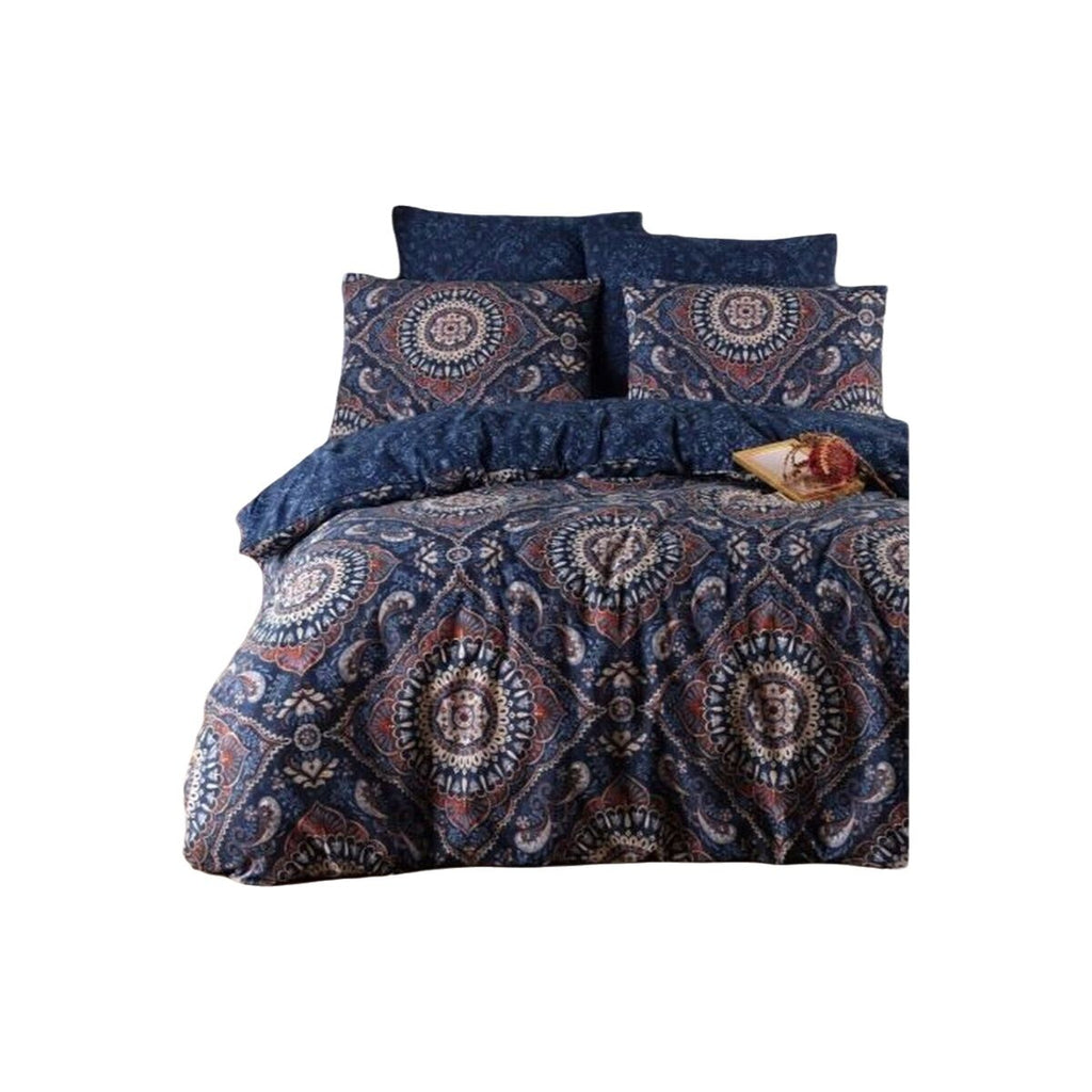 Bettbezug-Set blau 220x240cm Baumwolle Polyester 3-teilig King Size Bettwäsche
